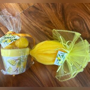 NEW Amalfi Lemon Soap 2 Piece Set Ceramic Pot Italian Italian NWT Soaps